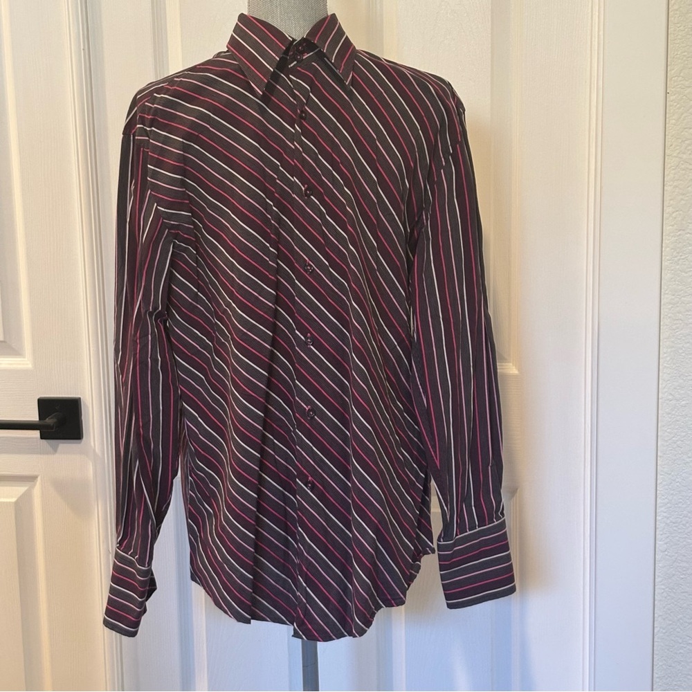 Ben Sherman Men’s Button Down Striped Black Purple Long Sleeve Shirt SIZE L‎ARGE